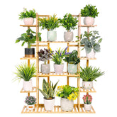 Lofaris 9 Tier Gold Large Bamboo Plant Flower Stand Indoor